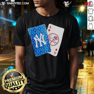 Good New York Yankees logo on an Ace of Diamonds card T-shirt, perfect for baseball fans and stylish sportswear.