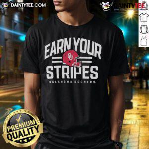 Alt Text: Good Oklahoma Sooners Earn Your Stripes T-Shirt featuring team colors and logo, perfect for fans and game day.