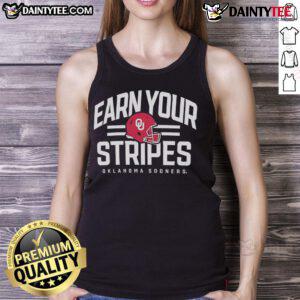 Good Oklahoma Sooners Earn Your Stripes tank top featuring vibrant colors and team logo, perfect for fans and game day.