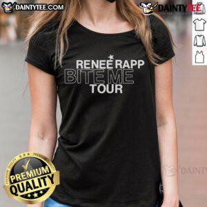 Good Renee Rapp Bite Me Tour 2025 schedule on a two-sided ladies tee, showcasing tour dates and vibrant design.