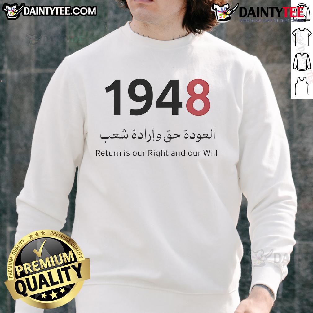 Good Return Is Our Right And Our Will Palestine 1948 Sweatshirt featuring bold text on a comfortable fabric.