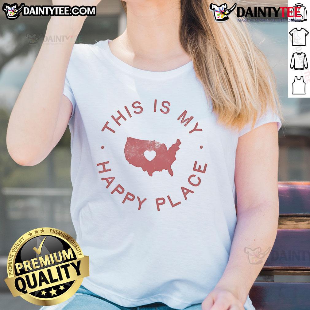 Good This Is My Happy Place American Map Ladies Tee featuring a stylish graphic of the USA map, perfect for casual wear.