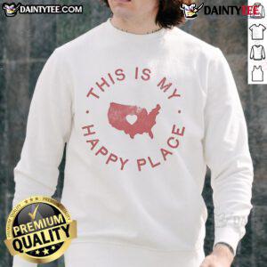 Cozy American map sweatshirt with 'Good, This Is My Happy Place' text, perfect for casual outings and travel lovers.