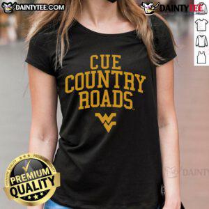 Good West Virginia Mountaineers Cue Country Roads Ladies Tee featuring team colors and logo for game day style.