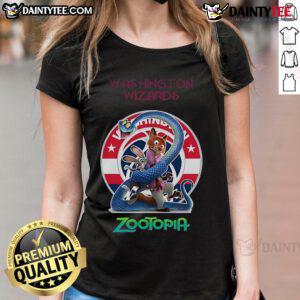 Happy Washington Wizards Zootopia 2 Ladies Tee featuring vibrant graphics and a stylish design for fans.