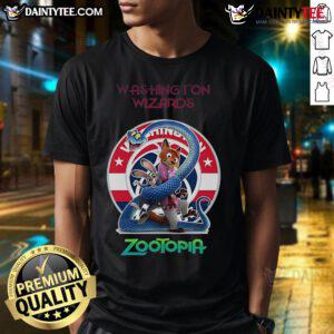 Happy Washington Wizards Zootopia 2 T-Shirt featuring vibrant graphics and playful design, perfect for fans and collectors.