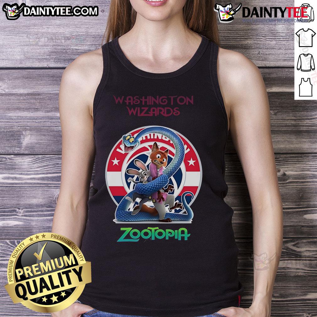 Alt Text: Happy Washington Wizards Zootopia 2 tank top featuring vibrant graphics and a comfortable fit, perfect for fans.