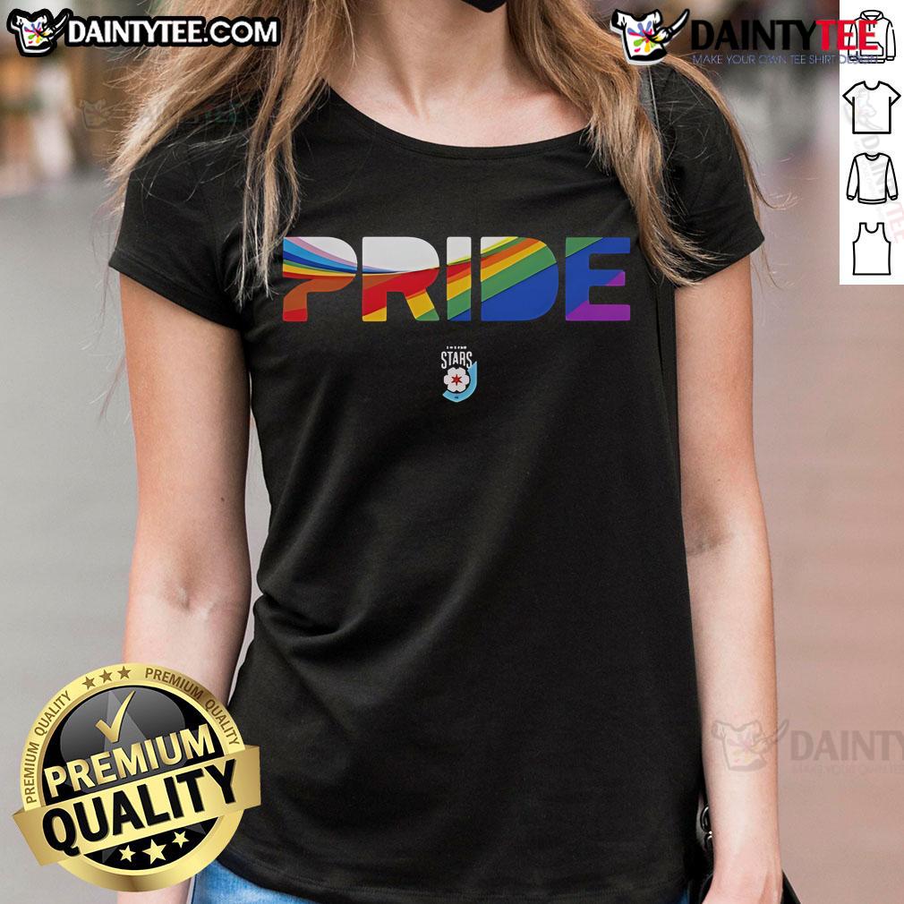 Hot Chicago Stars FC LGBT Pride Ladies Tee showcasing vibrant colors and inclusive design for proud supporters.
