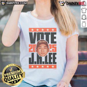 Hot Jung Ho Lee 2025 Vote Ladies Tee featuring a stylish design for supporters of Jung Ho Lees campaign.