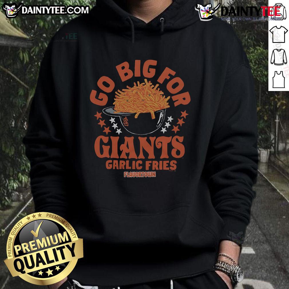 Hot MLB X Flavortown hoodie featuring San Francisco Giants garlic fries design, perfect for baseball fans.