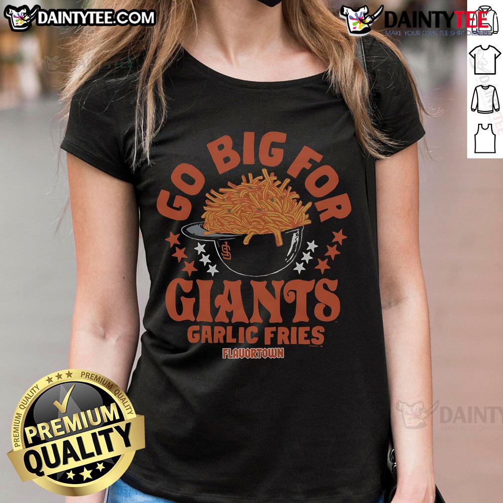 Hot MLB X Flavortown San Francisco Giants Ladies Tee featuring giant garlic fries design for baseball fans.