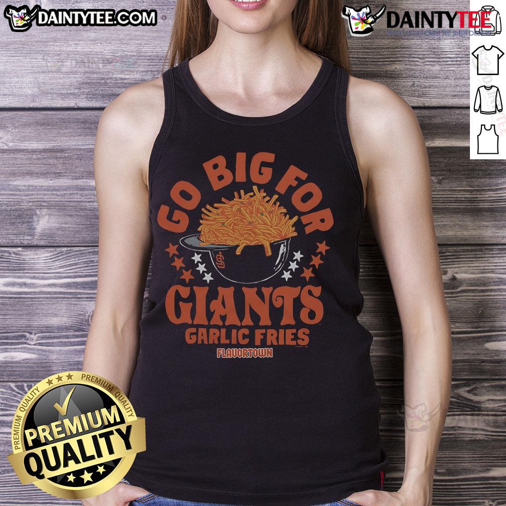 Alt Text: Hot MLB X Flavortown San Francisco Giants tank top featuring garlic fries design for baseball fans.