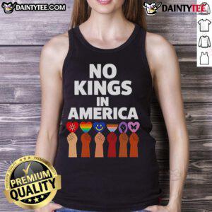 Anti-authoritarian protest tank top featuring 'Hot No Kings In America' slogan against Trump, promoting freedom and resistance.