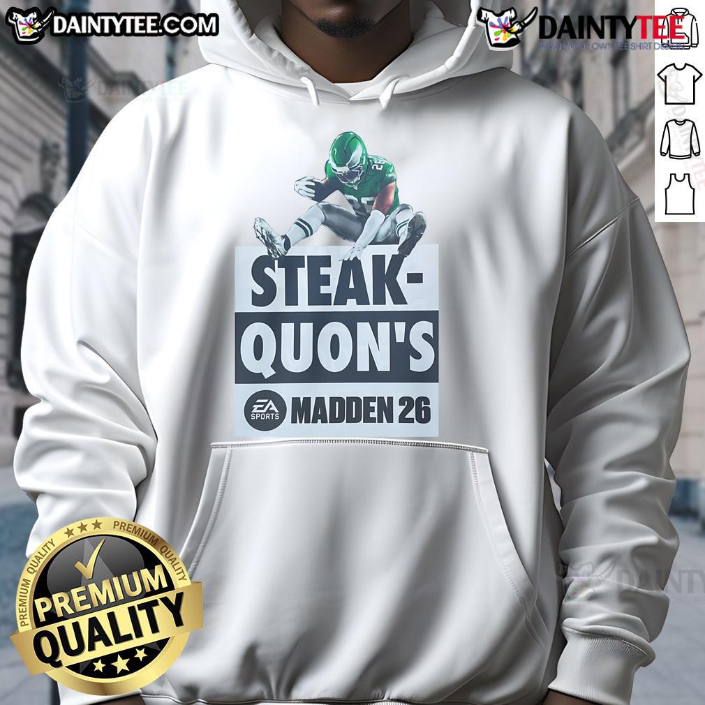 Alt Text: Stylish Hot Steak Quons Madden 26 Hoodie displayed on a hanger, perfect for gamers and fashion enthusiasts.
