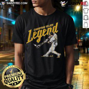 Nice Christian Yelich Milwaukee Brewers Legend T-Shirt featuring bold graphics celebrating the star player's legacy.