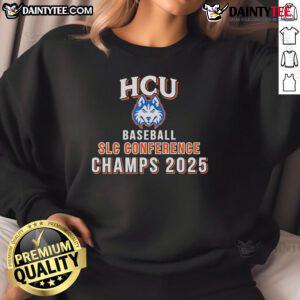 Nice Houston Christian Huskies HCU Baseball SLC Conference Champs 2025 sweatshirt in navy blue, showcasing team pride.