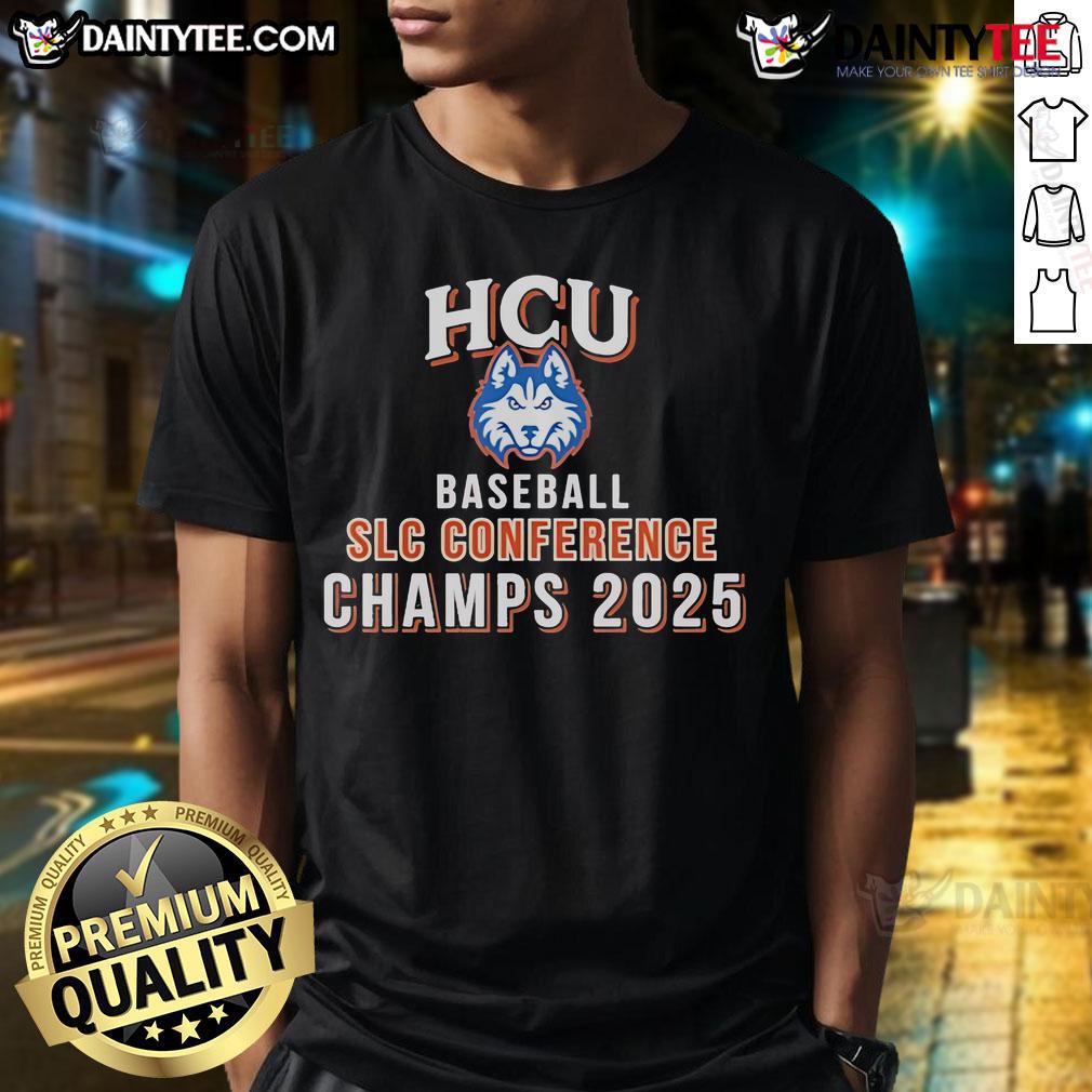 Alt Text: Houston Christian Huskies HCU Baseball SLC Conference Champs 2025 T-shirt showcasing team pride and championship spirit.