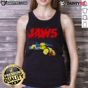 Stylish Nice Jaws 50th Anniversary tank top featuring iconic shark design, perfect for summer beach wear and movie fans.