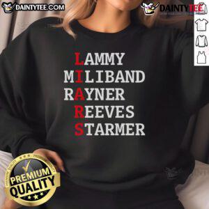 Stylish Nice Lammy, Miliband, Rayner, Reeves, and Starmer sweatshirt showcasing political unity and fashion.
