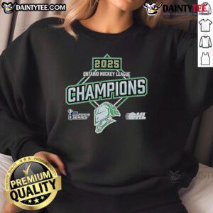 Alt Text: 2025 OHL Championship sweatshirt featuring Nice London Knights logo, celebrating the Memorial Champion Cup victory.