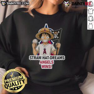 Alt Text: Los Angeles Angels sweatshirt featuring Monkey D. Luffy from One Piece, perfect for fans of Straw Hat dreams.
