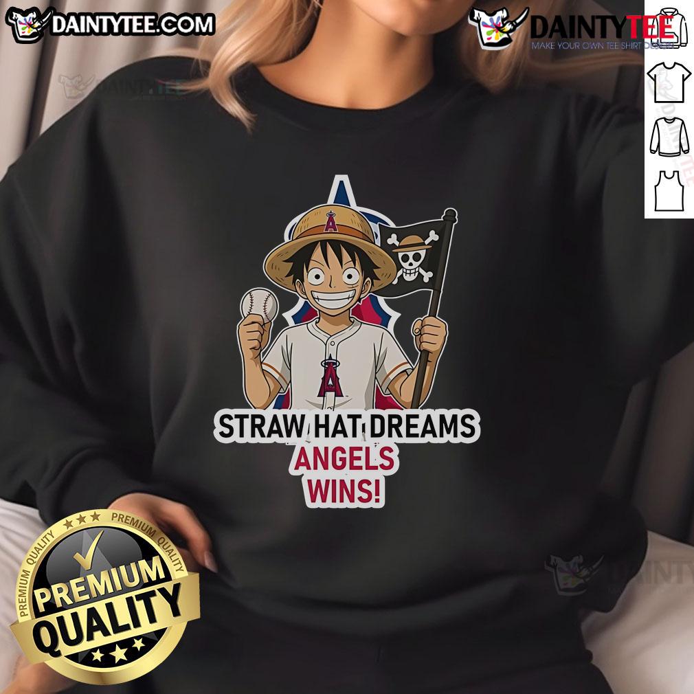 Alt Text: Los Angeles Angels sweatshirt featuring Monkey D. Luffy from One Piece, perfect for fans of Straw Hat dreams.