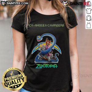 Stylish Los Angeles Chargers Zootopia 2 ladies tee featuring vibrant graphics, perfect for fans and casual wear.