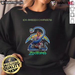 Nice Los Angeles Chargers Zootopia 2 sweatshirt featuring vibrant graphics and a cozy design for fans.