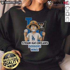 Alt Text: Los Angeles Dodgers Monkey D. Luffy Sweatshirt featuring vibrant design for fans of sports and anime.
