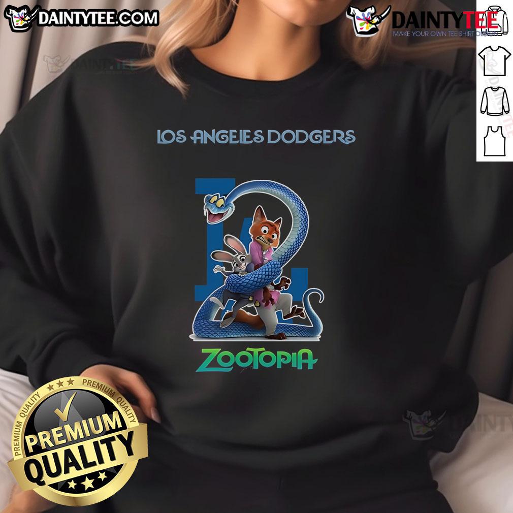Cozy Los Angeles Dodgers Zootopia 2 sweatshirt featuring vibrant graphics, perfect for fans and casual wear.