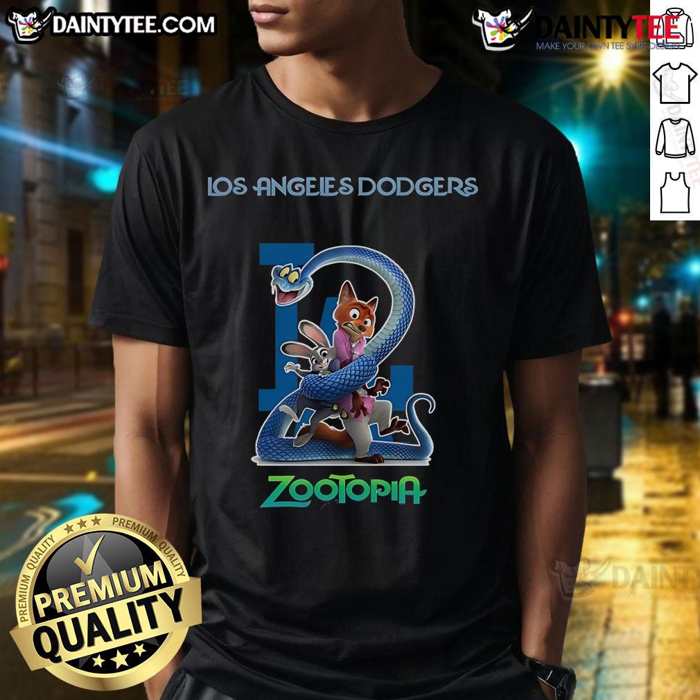 Alt Text: Nice Los Angeles Dodgers Zootopia 2 T-Shirt featuring vibrant graphics and a comfortable fit for fans.