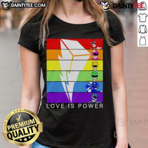 Nice Love is Power Rangers Ladies Tee featuring vibrant graphics and a stylish fit for fans of the iconic series.