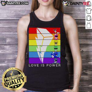 Nice Love is Power Rangers tank top featuring vibrant colors and iconic characters, perfect for fans and casual wear.