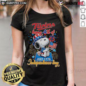 Happy 4th of July ladies tee featuring Nice Peanuts twins celebrating Independence Day with patriotic flair.