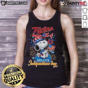 Happy twins wearing a Nice Peanuts 4th of July tank top, celebrating Independence Day with smiles and festive spirit.