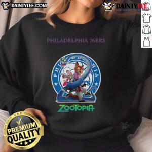 Cozy Nice Philadelphia 76ers Zootopia 2 Sweatshirt featuring vibrant graphics, perfect for fans and casual wear.