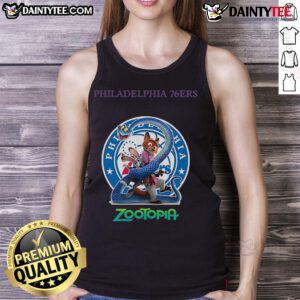 Alt Text: Stylish Nice Philadelphia 76ers Zootopia 2 tank top featuring vibrant graphics and comfortable fit for fans.