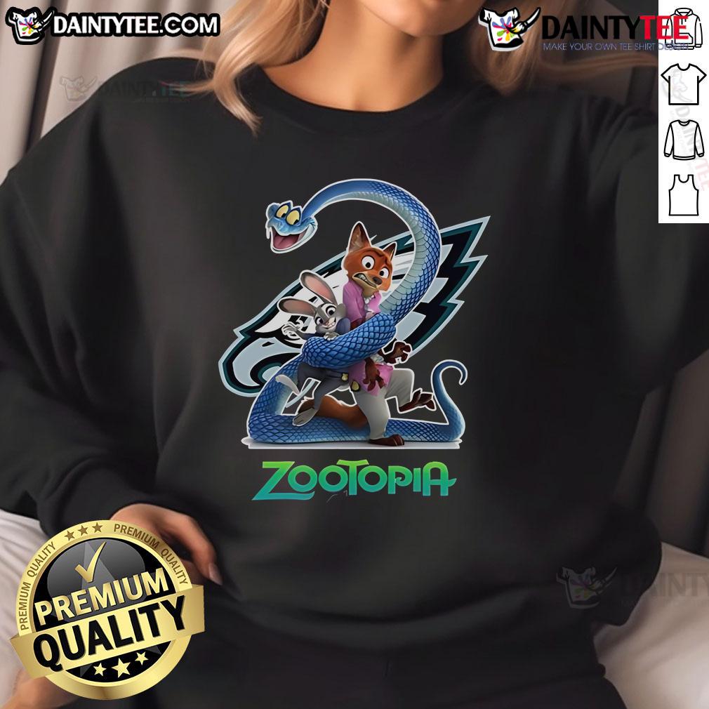 Nice Philadelphia Eagles Zootopia 2 Sweatshirt featuring vibrant graphics and a cozy design for fans.