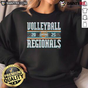 Official 2025 OHSAA Boys Volleyball Regionals sweatshirt featuring team logo and vibrant colors for fans and players.