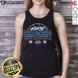 Official 2025 OHSAA Boys Volleyball State Championships tank top featuring vibrant logo and stylish design.