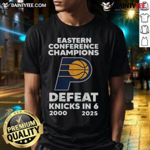 Official 25 Years Eastern Conference Champions T-Shirt celebrating victory over Knicks in 6 games, 2000-2025.