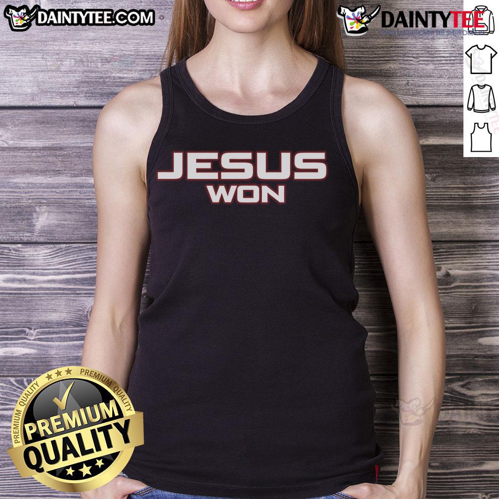 Official Chas McCormick Jesus Won tank top featuring bold text design, perfect for fans and casual wear.
