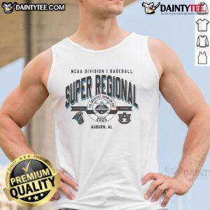 Official Coastal Carolina vs Auburn Tigers NCAA D1 Baseball Super Regional 2025 tank top featuring team logos and vibrant colors.