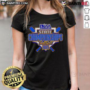 '2025 Official DIAA State Softball Championships logo on a ladies tee, showcasing vibrant colors and sporty design.'