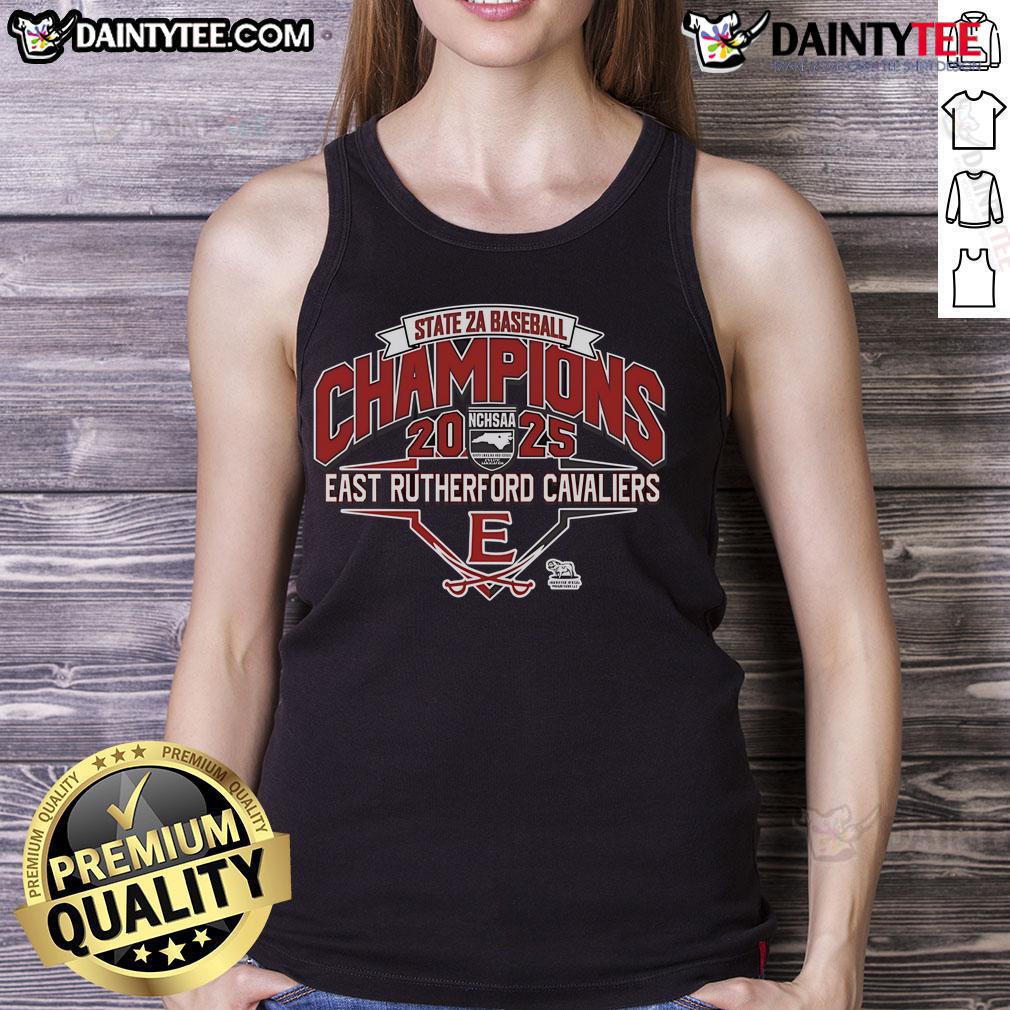 Alt Text: Official East Rutherford Cavaliers 2025 NCHSAA 2A Baseball Champions tank top featuring team colors and logo.