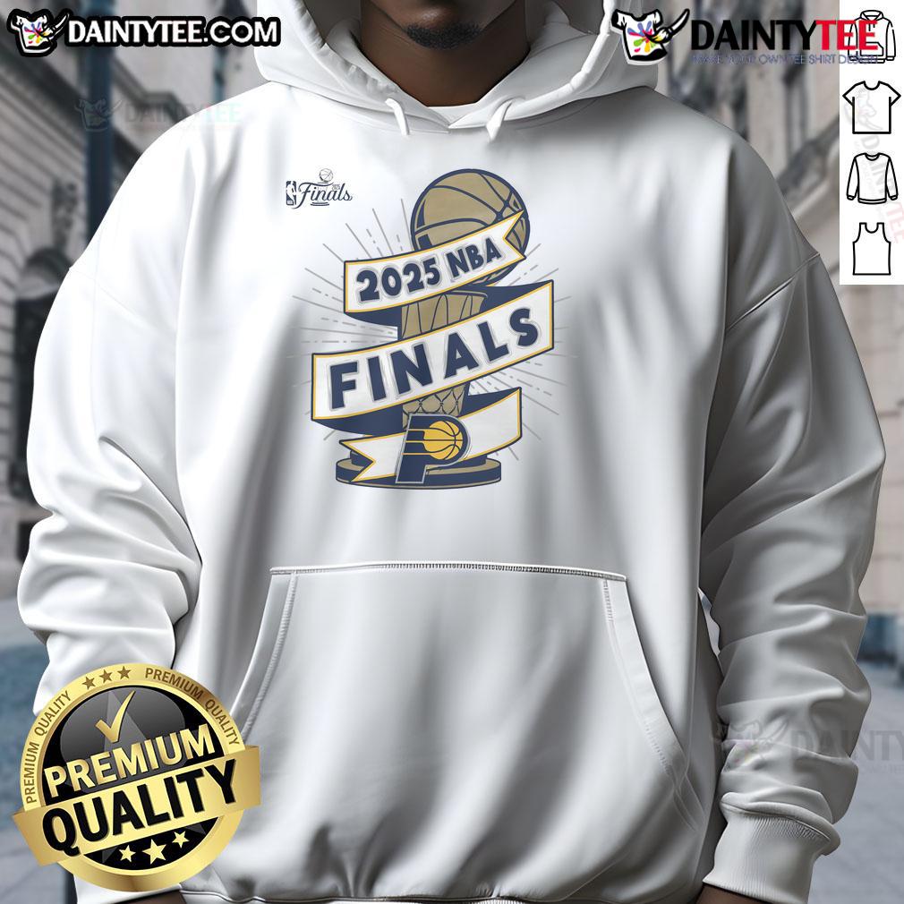 Official Indiana Pacers Stadium Essentials 2025 NBA Finals Clutch Hoodie showcasing team colors and logo.