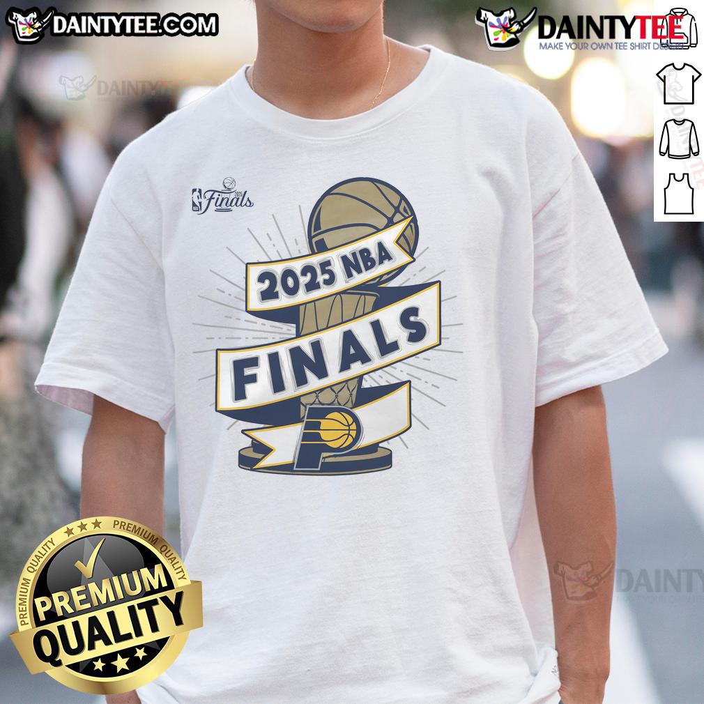 Official Indiana Pacers Stadium Essentials 2025 NBA Finals Clutch T-Shirt featuring team logo and vibrant design.