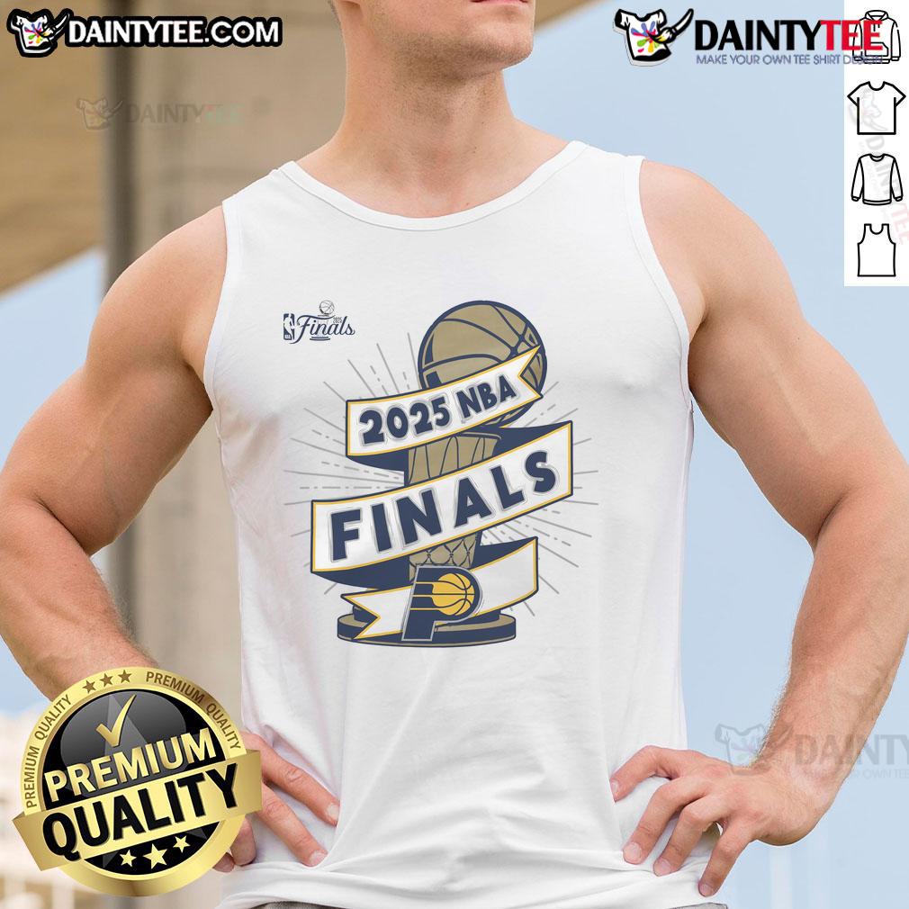 Official Indiana Pacers Stadium Essentials 2025 NBA Finals Clutch Tank Top in vibrant blue with team logo and stylish design.