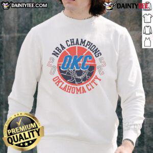 Official Oklahoma City Thunder NBA Finals Champions Tunnel Vision Sweatshirt showcasing team pride and championship spirit.