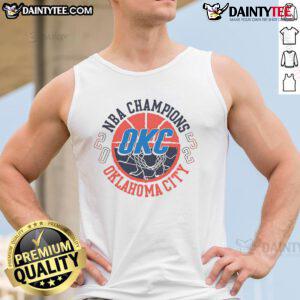 Alt Text: Official Oklahoma City Thunder NBA Finals Champions Tunnel Vision Tank Top showcasing team pride and style.